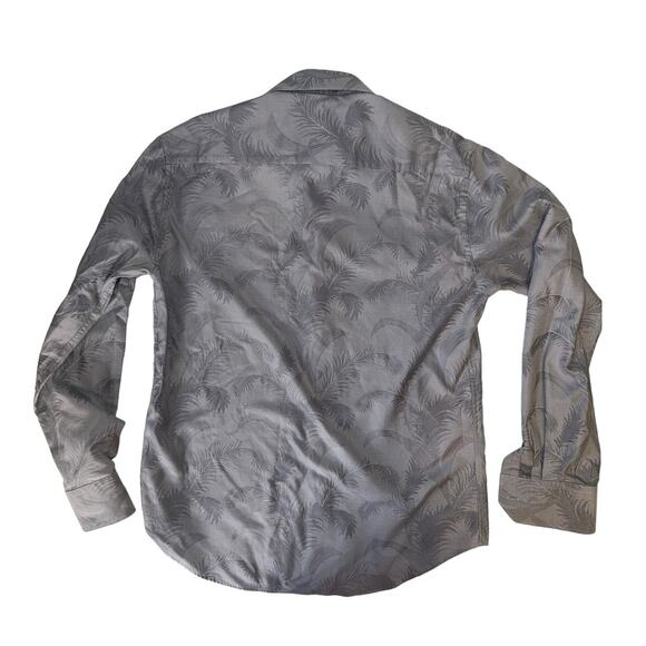 Bugatchi Uomo Gray Palm Tree Leaves Flip Cuff Button Up Long Sleeve Shirt Size M - Picture 4 of 13